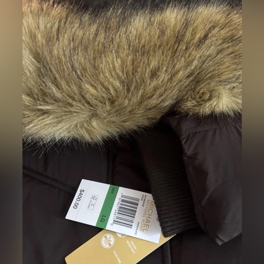 Michael Kors Chocolate Maxi Long Fur Puffer Coat Full Length S M L XL NWT $400 - Picture 14 of 16